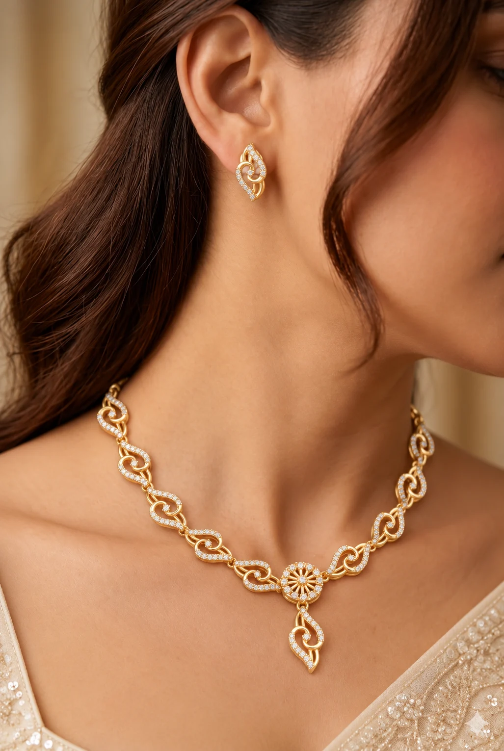 Gold Plated Stone Necklace Set - Image 4