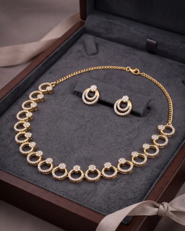 Floral Circle CZ Necklace Set