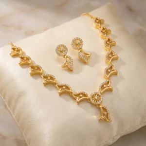Gold Plated Floral Designer CZ Necklace Set