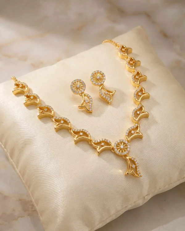 Gold Plated Floral Designer CZ Necklace Set