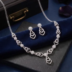Silver Plated Heart Design CZ Necklace Set