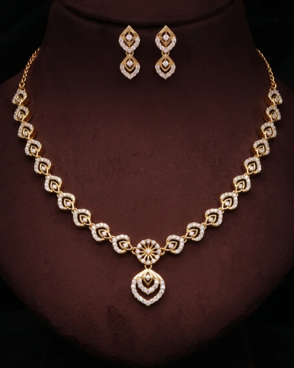 Gold Plated Leaf CZ Necklace Set