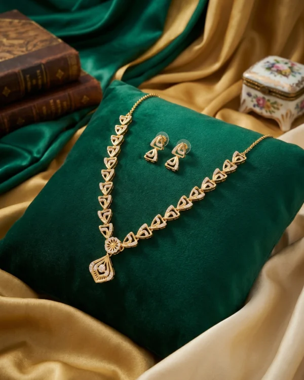 Triangle CZ Pendant Necklace Set