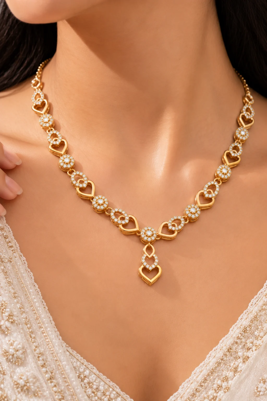 White Stone Gold Plated Necklace Set - Image 4