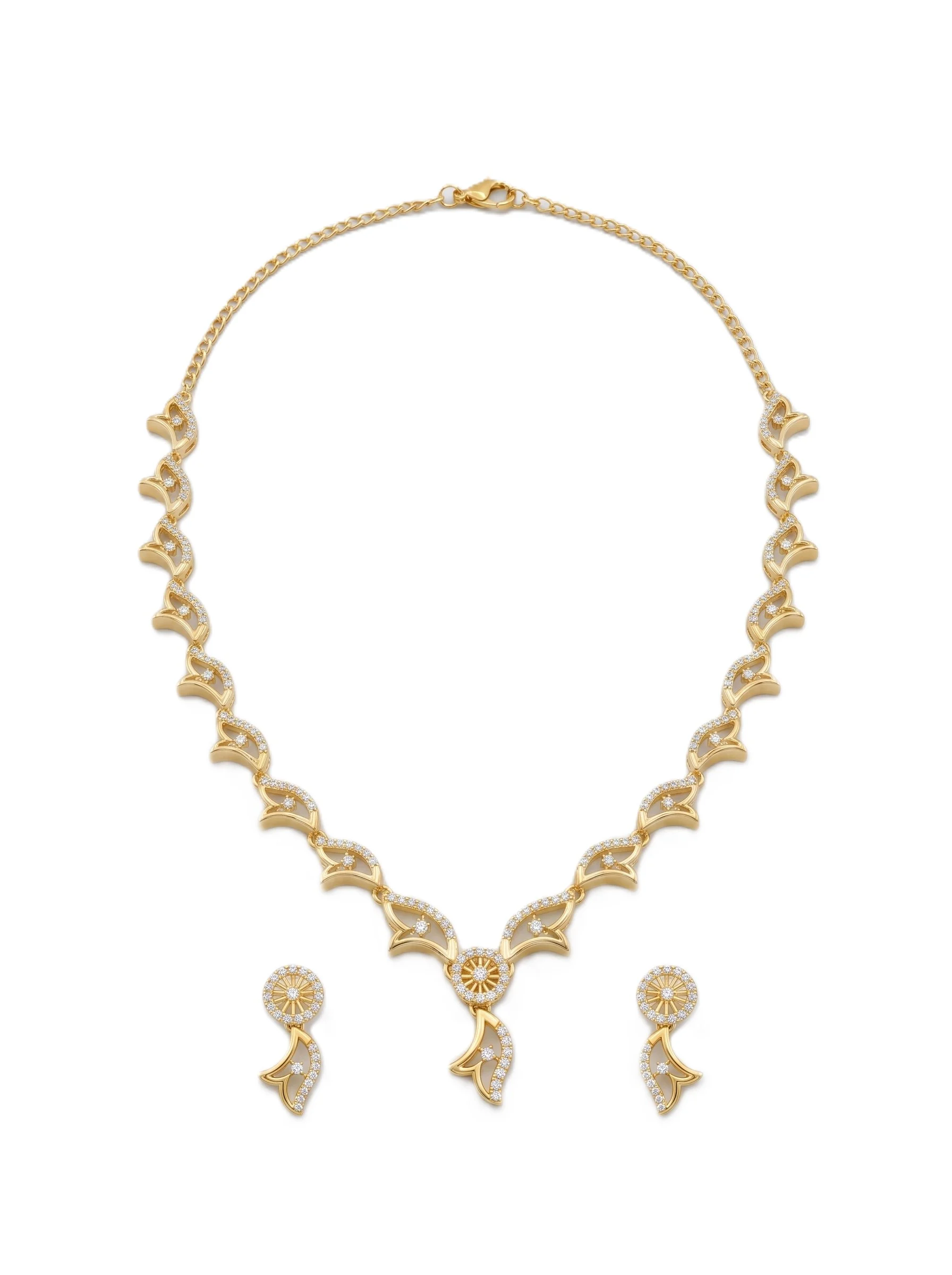Gold Plated Floral Designer CZ Necklace Set - Image 2
