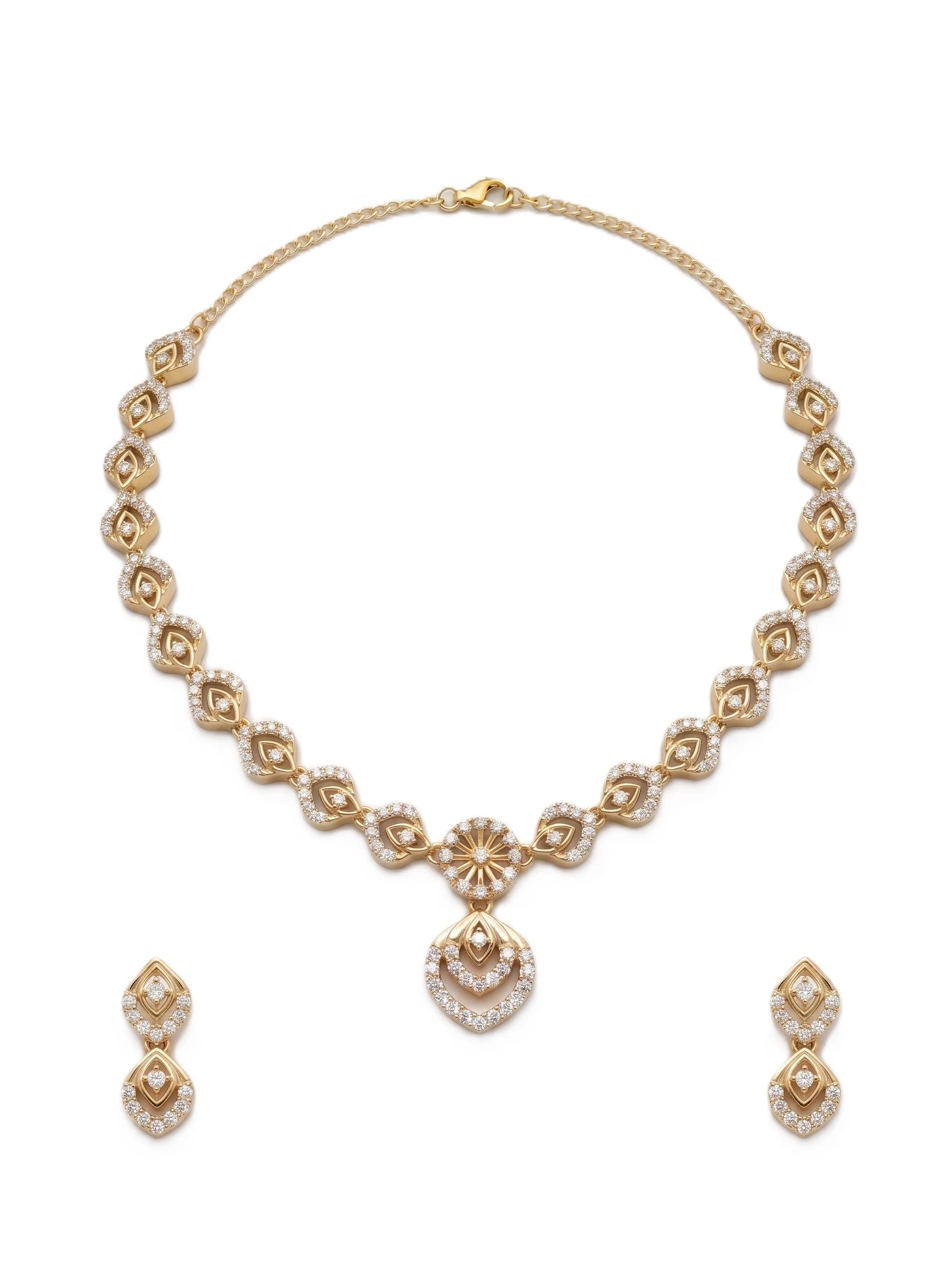 Gold Plated Leaf CZ Necklace Set - Image 4