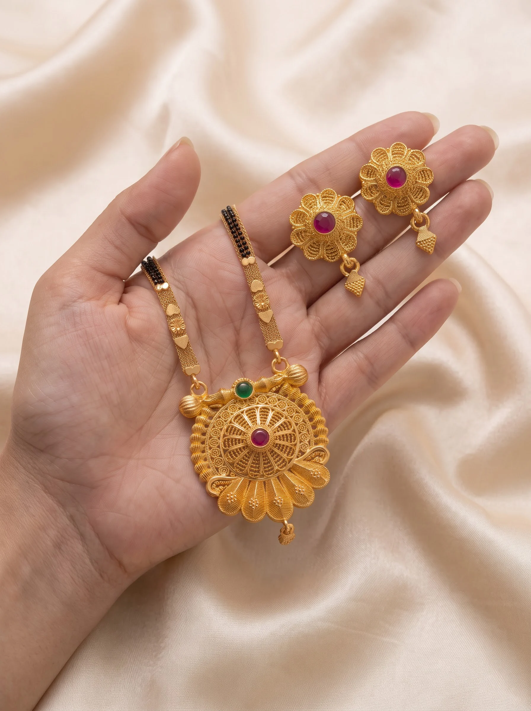 Traditional Gold Plated Black Beads Mangalsutra - Image 4