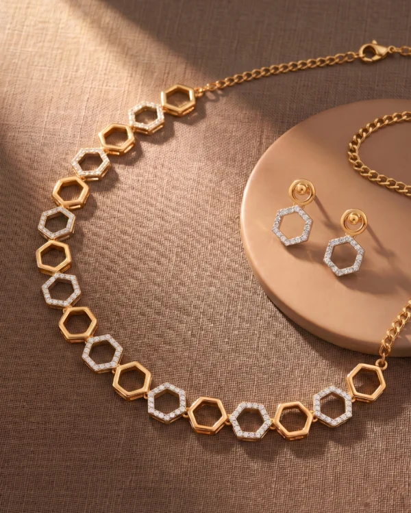Hexa Glow Gold-Plated Necklace Set