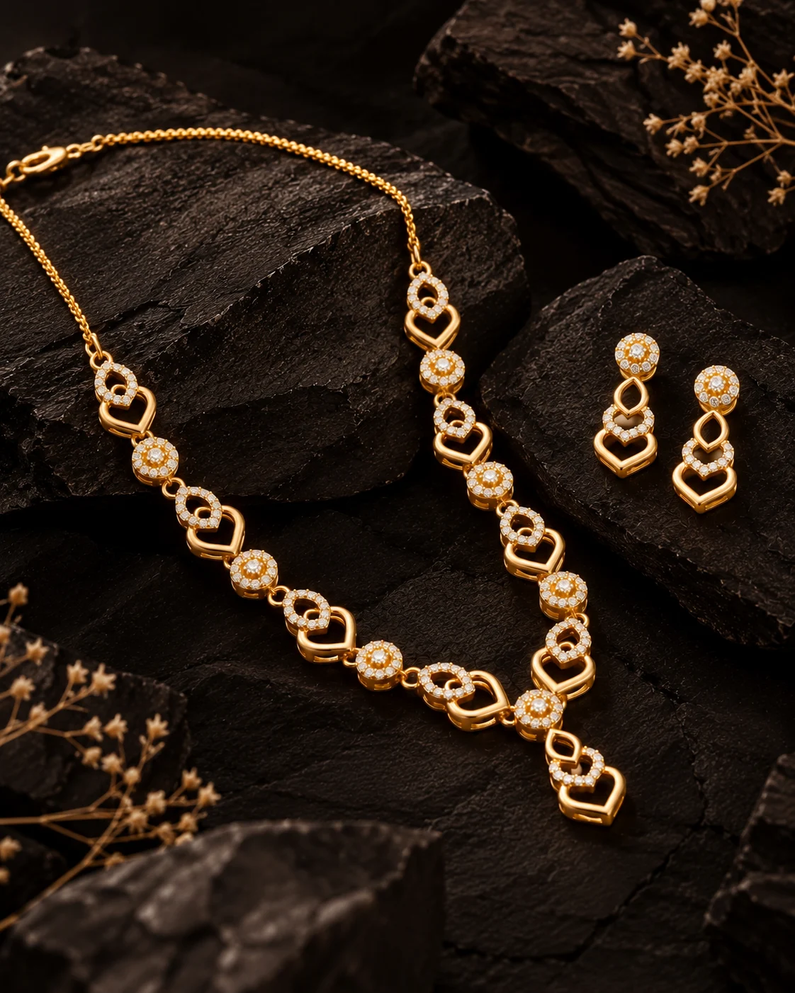 White Stone Gold Plated Necklace Set - Image 3