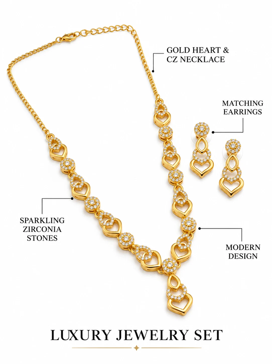 White Stone Gold Plated Necklace Set - Image 5