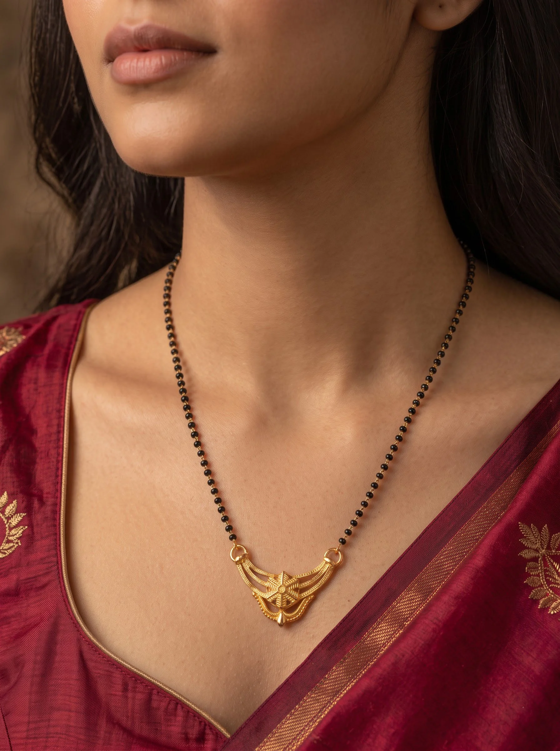Gold Plated Black Beads Mangalsutra - Image 3