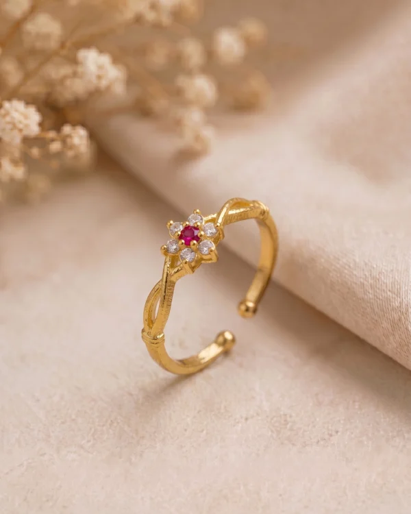Gold Plated Floral CZ Adjustable Ring