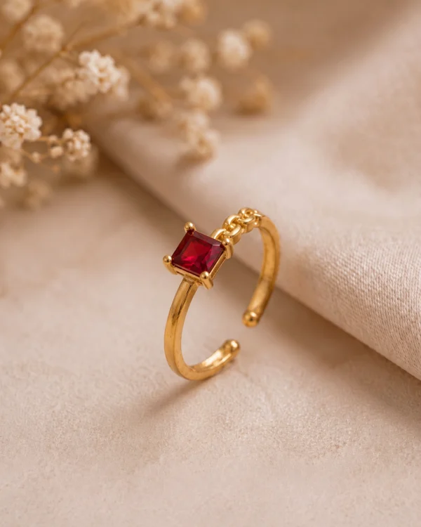 Gold Plated Ruby Square Adjustable Ring