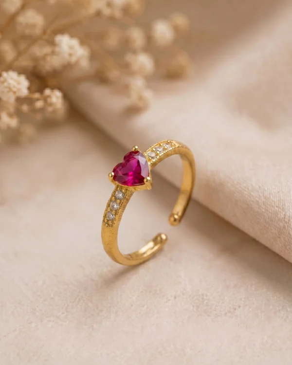 Gold Plated Heart CZ Adjustable Ring
