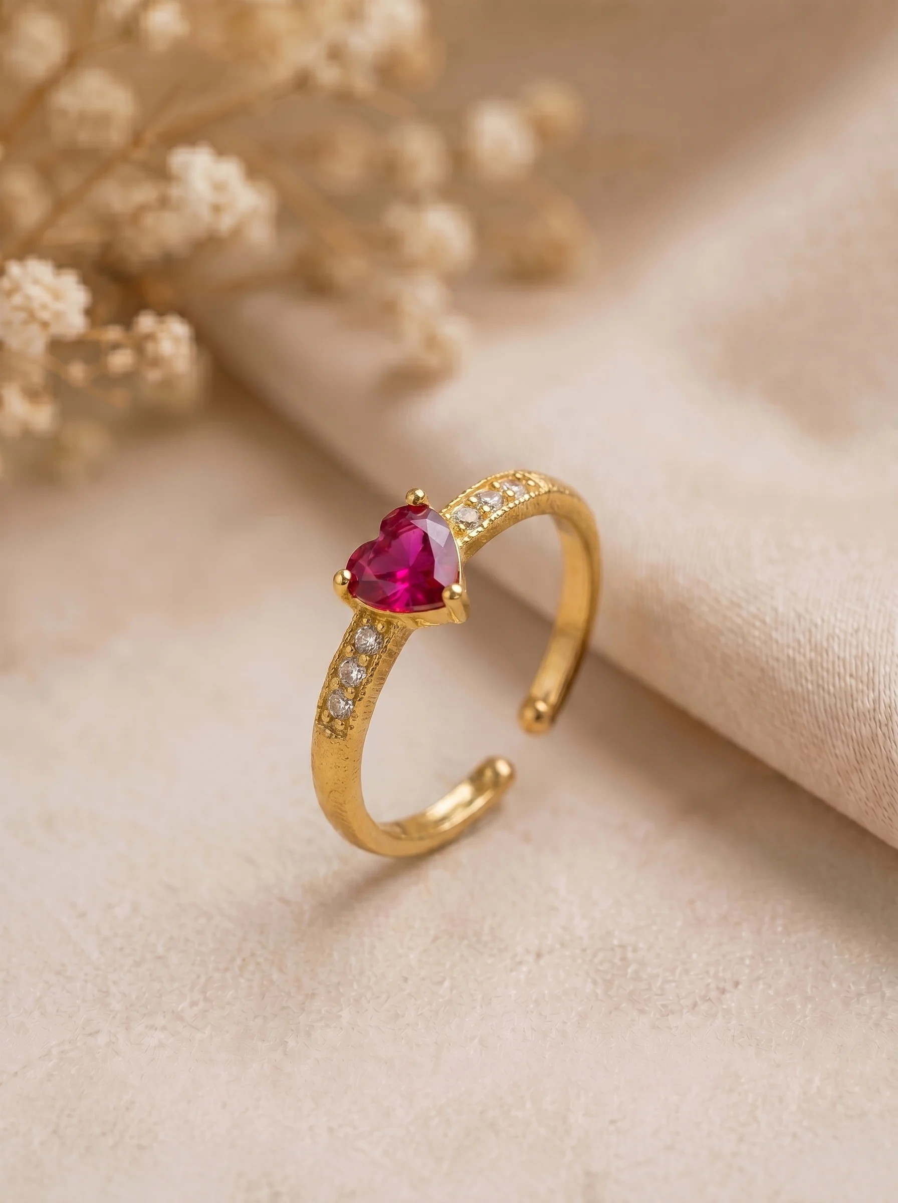 Gold Plated Heart CZ Adjustable Ring