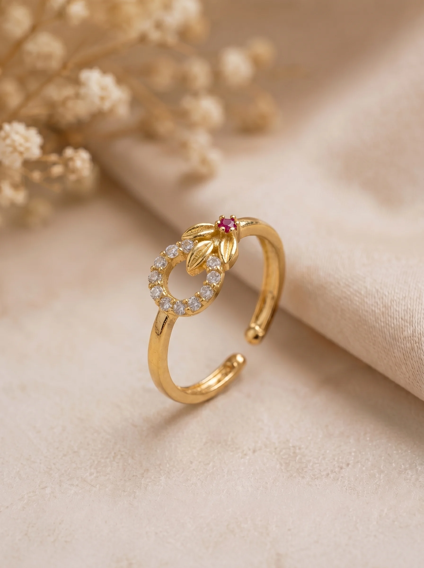 old Plated Floral Halo Adjustable Ring