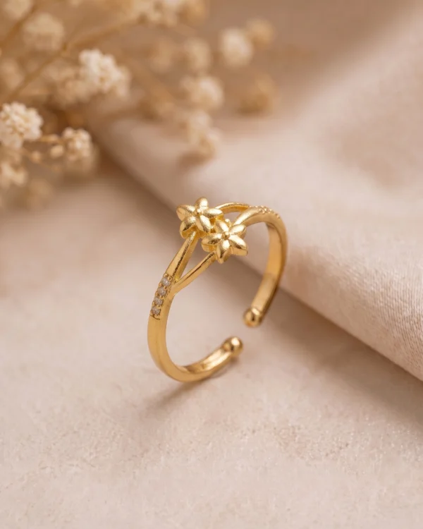 Gold Plated Twin Flower Adjustable Ring