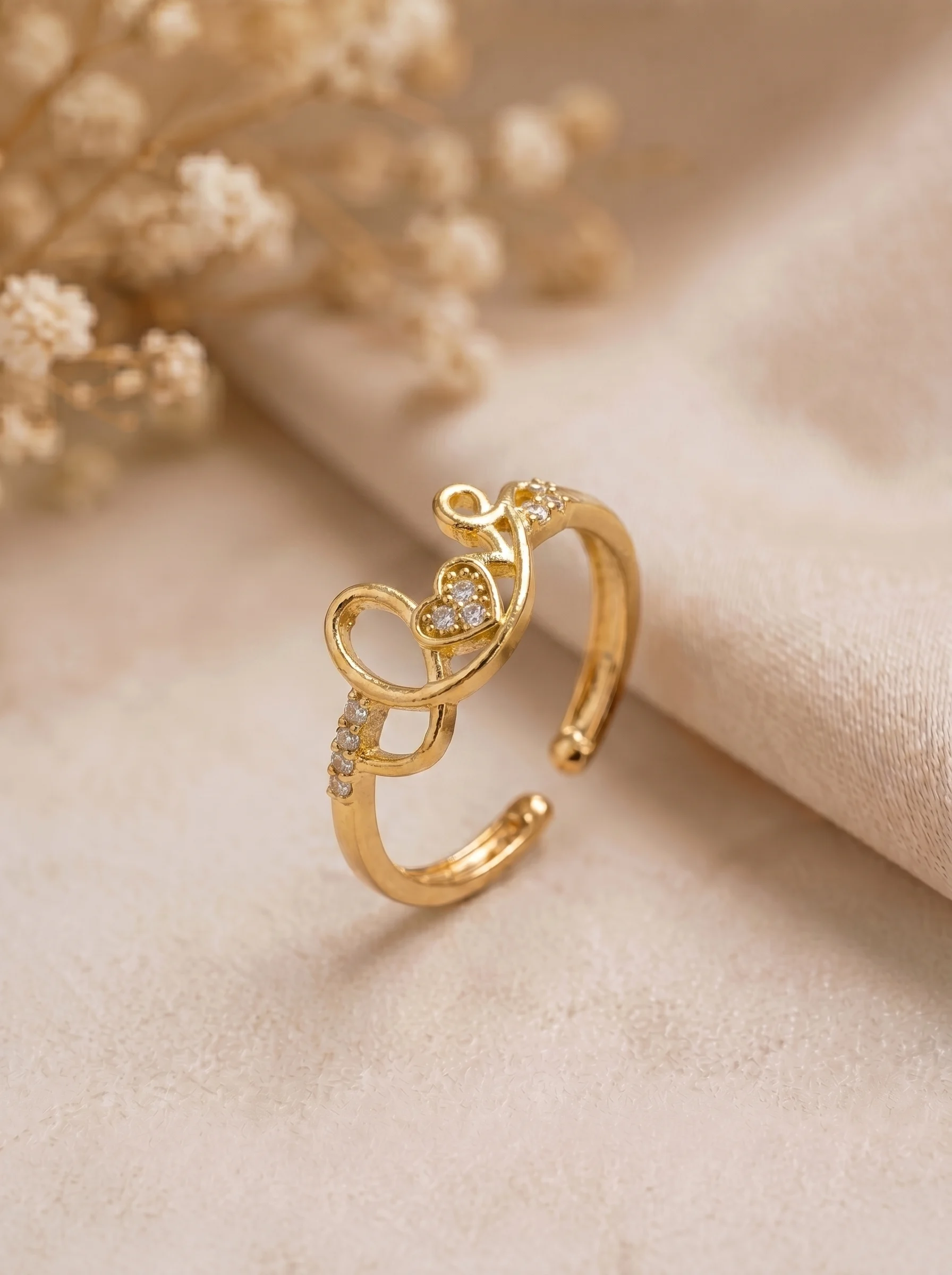 Gold Plated Heart Infinity Adjustable Ring