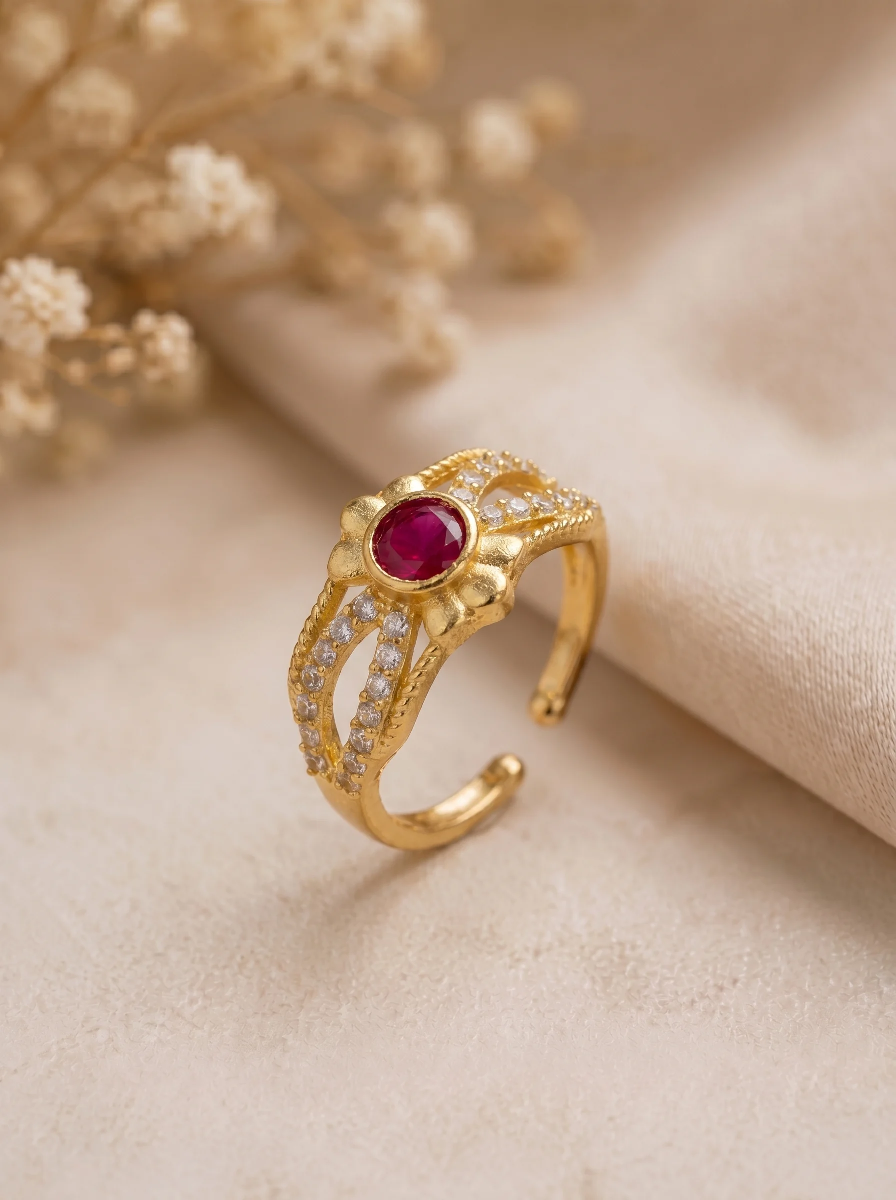 Gold Plated Adjustable Flower Ring - Image 5