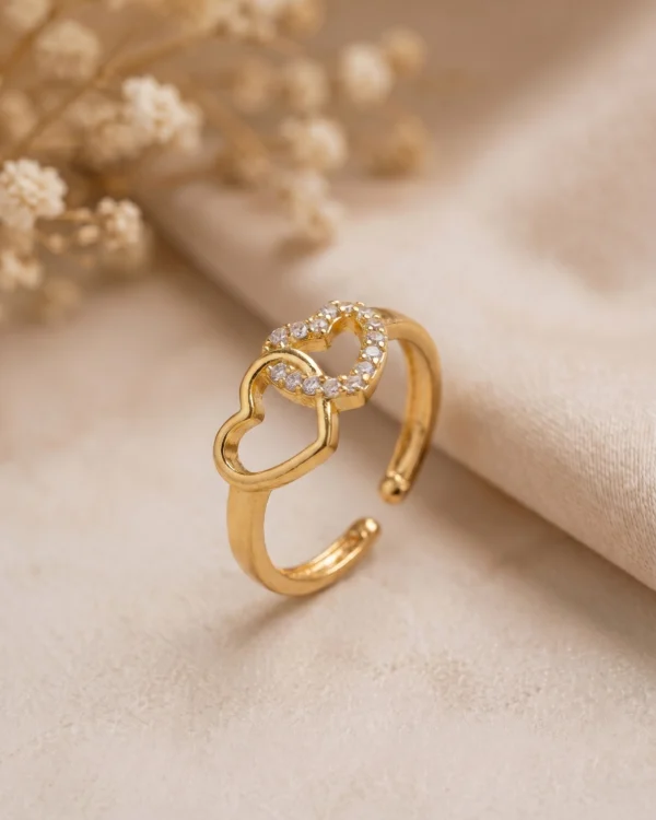 Gold Plated Double Heart Adjustable Ring