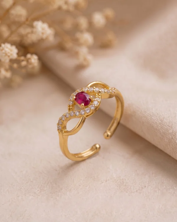 Gold Plated Ruby Stone Adjustable Ring