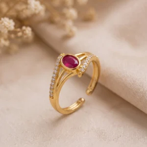 Gold Plated Ruby Stone Adjustable Ring