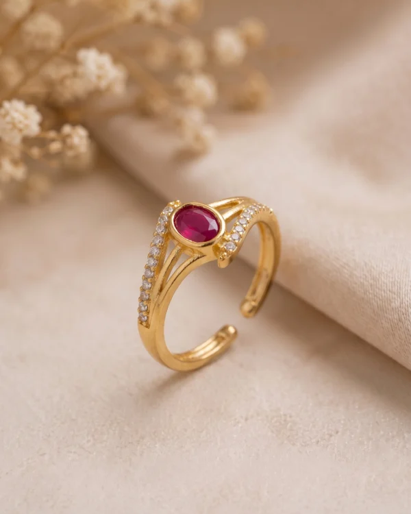 Gold Plated Ruby Stone Adjustable Ring