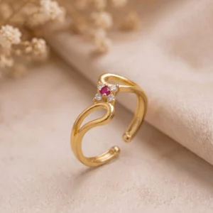 Gold Plated Floral Ruby Adjustable Ring