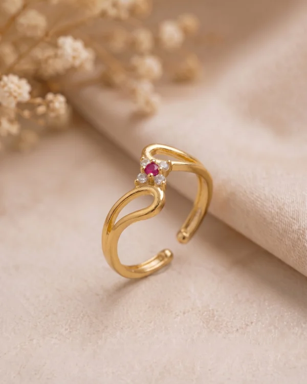Gold Plated Floral Ruby Adjustable Ring