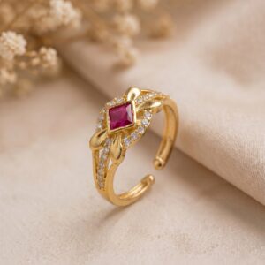 Gold Plated Adjustable Ruby Stone Ring
