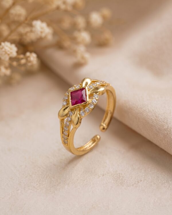 Gold Plated Adjustable Ruby Stone Ring