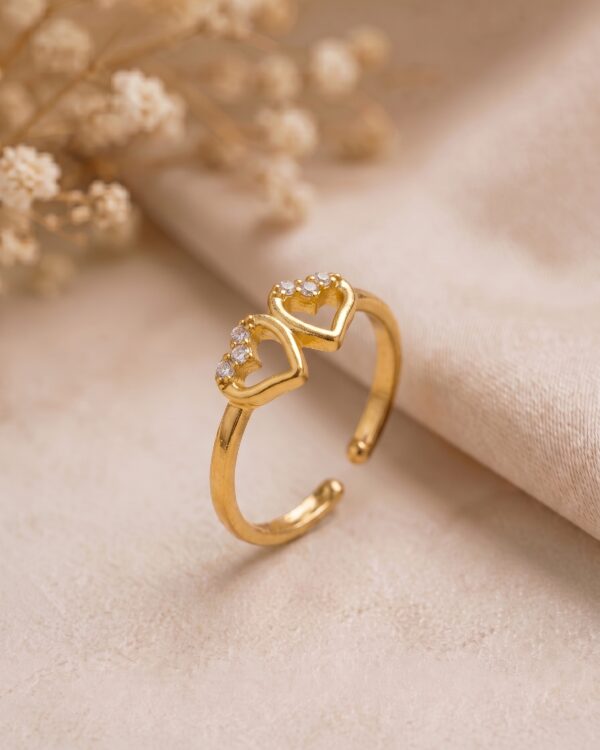 Gold Plated Double Heart Adjustable Ring