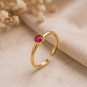 Gold Plated Ruby Adjustable Ring