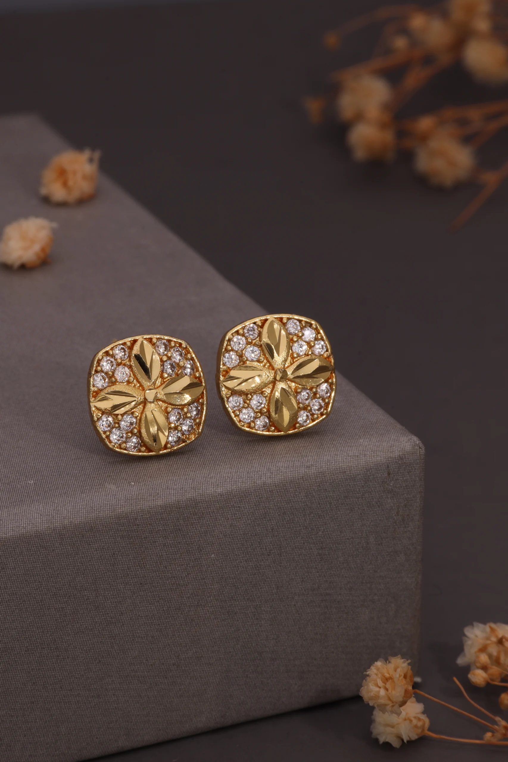 Sparkling Floral Statement Earrings - Image 3