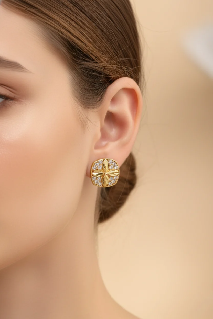 Sparkling Floral Statement Earrings - Image 4