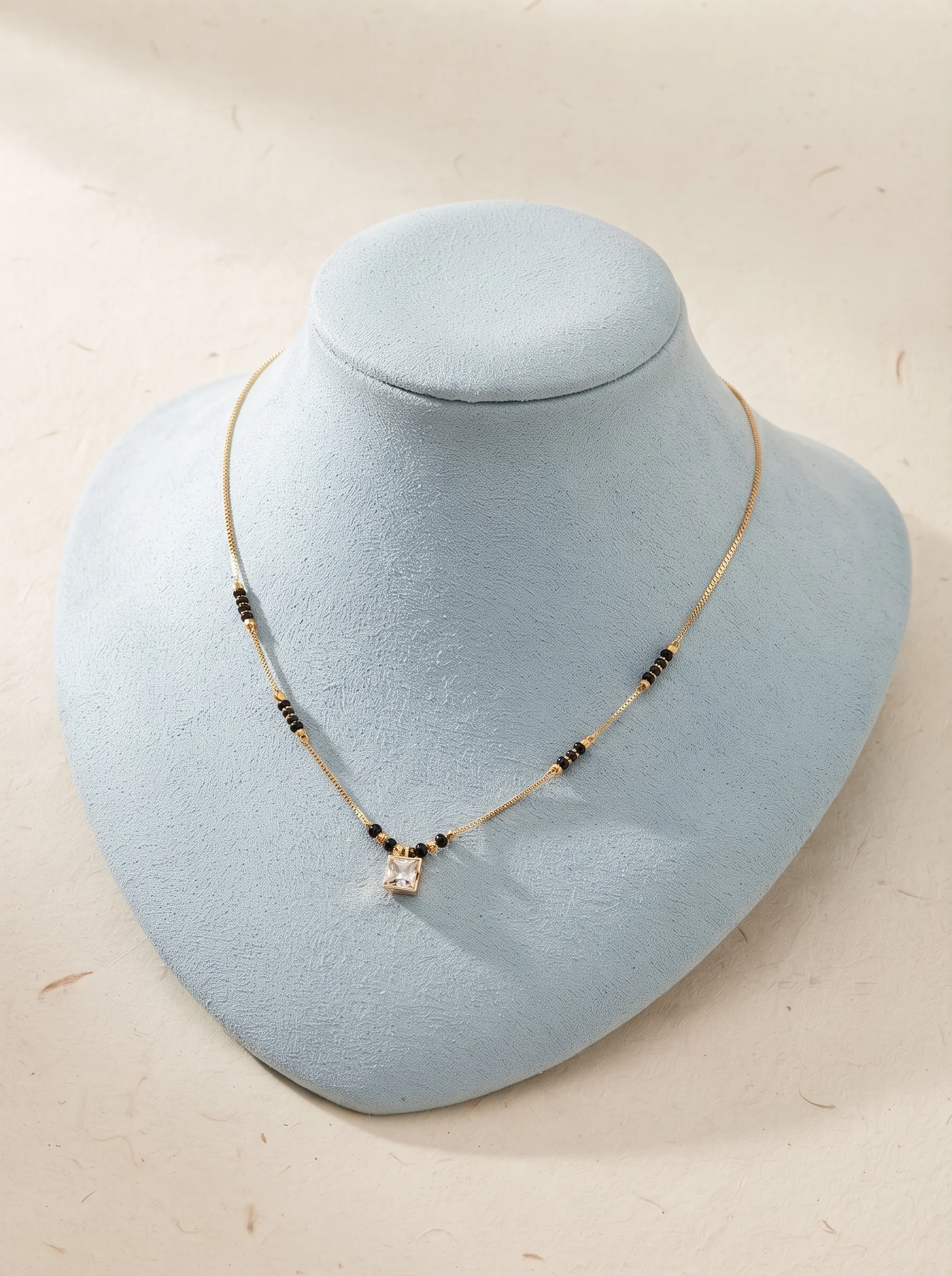 Gold-Plated Black Beaded Square Pendant Mangalsutra - Image 6