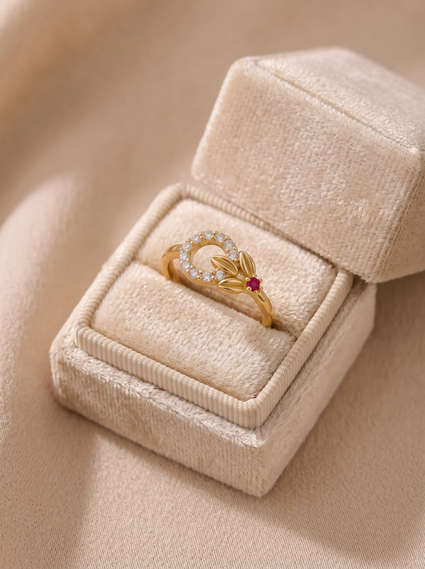 Ruby Leaf Circle Gold Plated Ring - Image 7