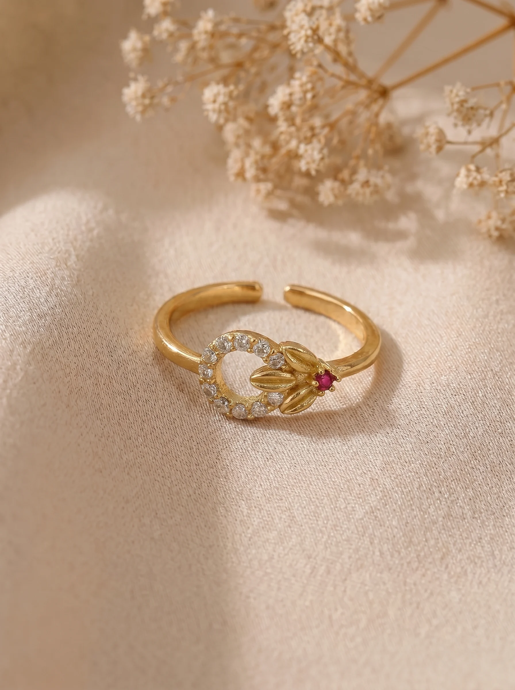 old Plated Floral Halo Adjustable Ring - Image 5