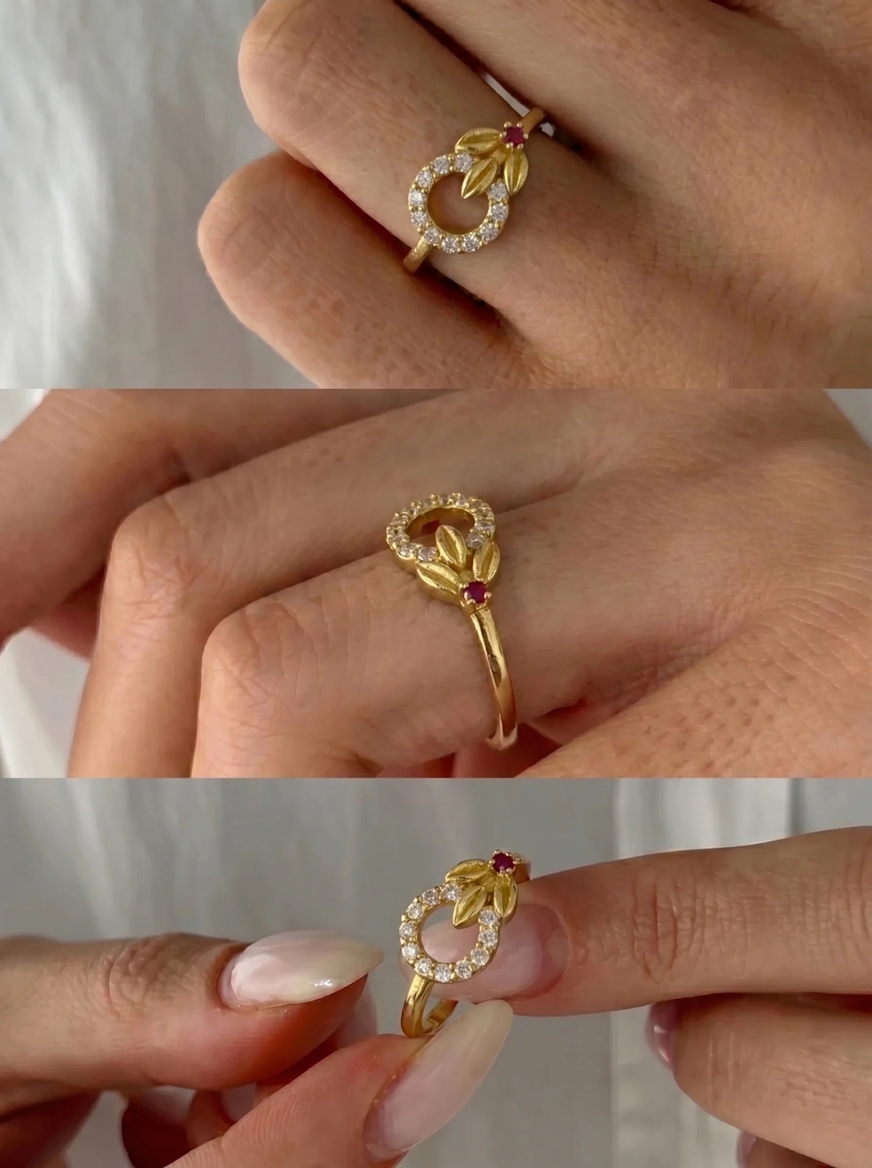 old Plated Floral Halo Adjustable Ring - Image 3