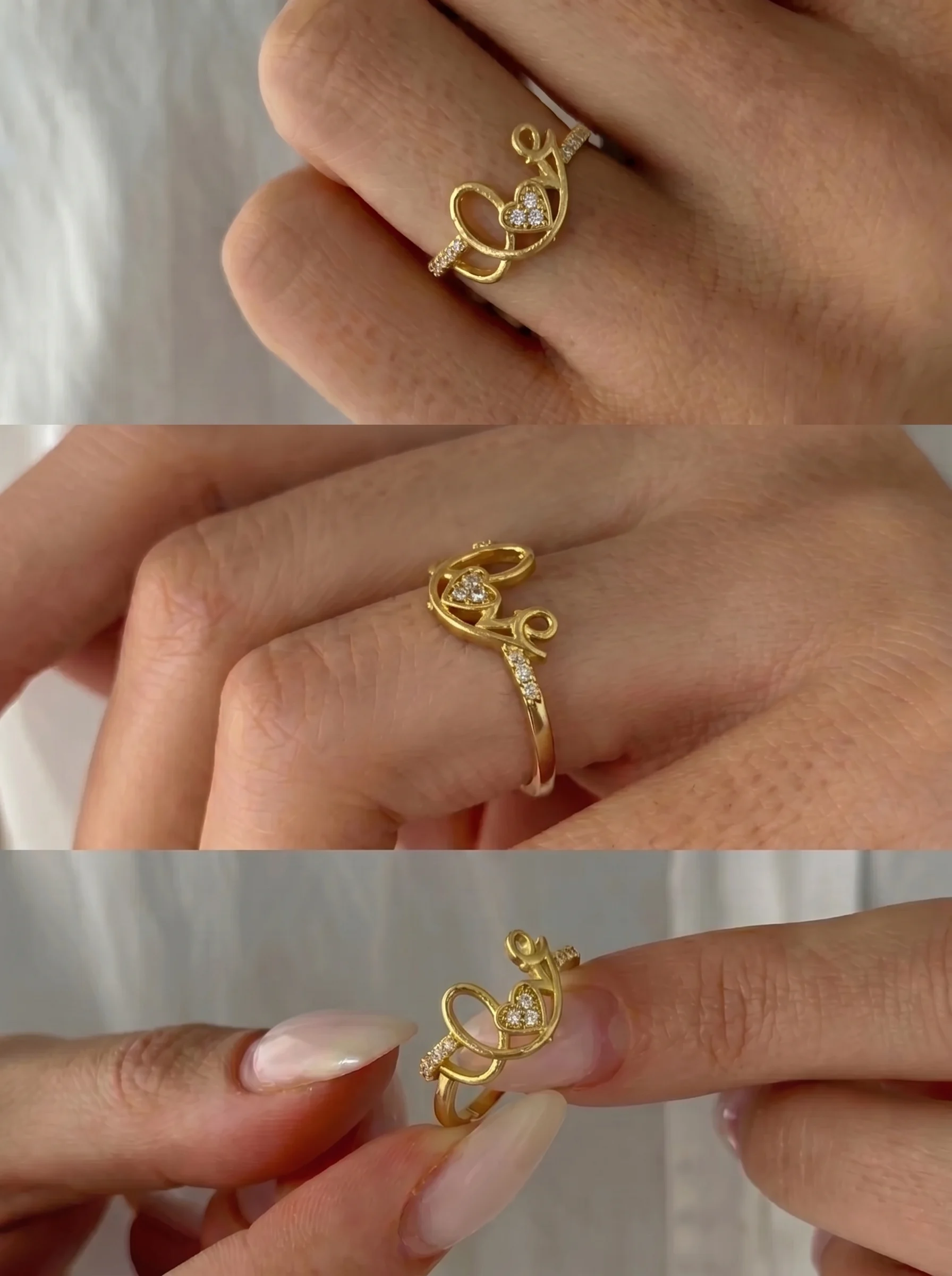 Gold Plated Heart Infinity Adjustable Ring - Image 4