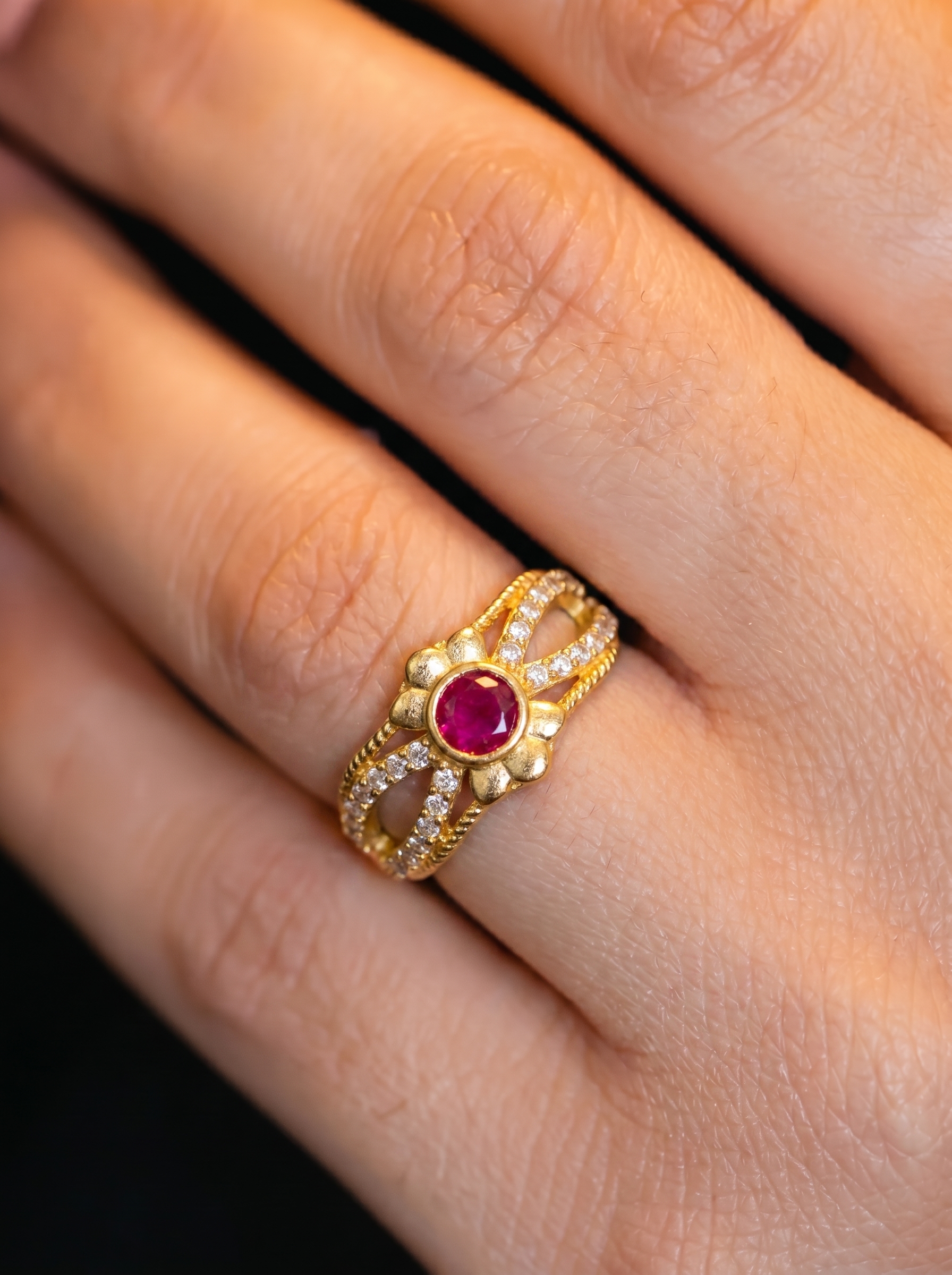 Gold Plated Adjustable Flower Ring - Image 6