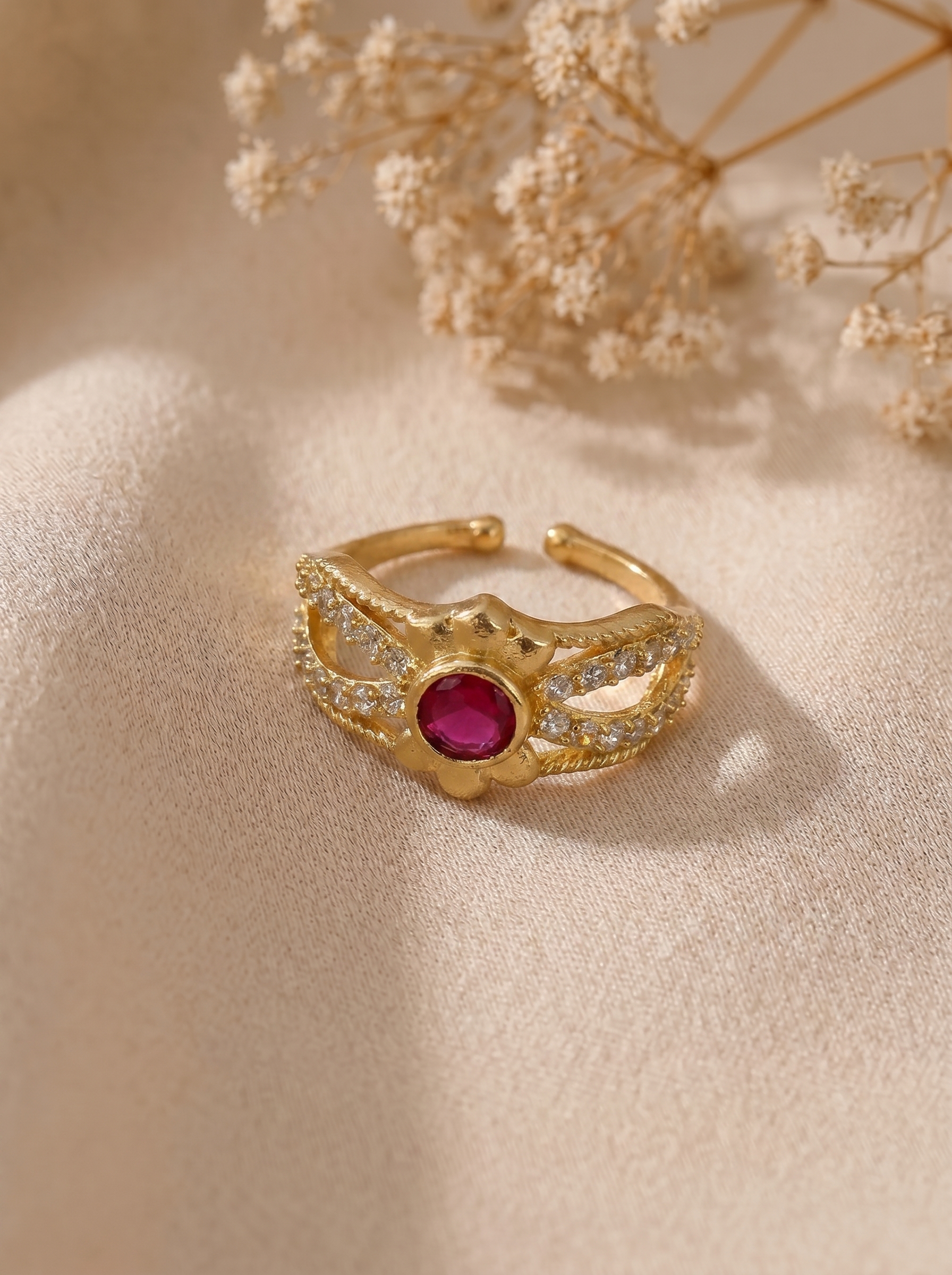 Gold Plated Adjustable Flower Ring - Image 2