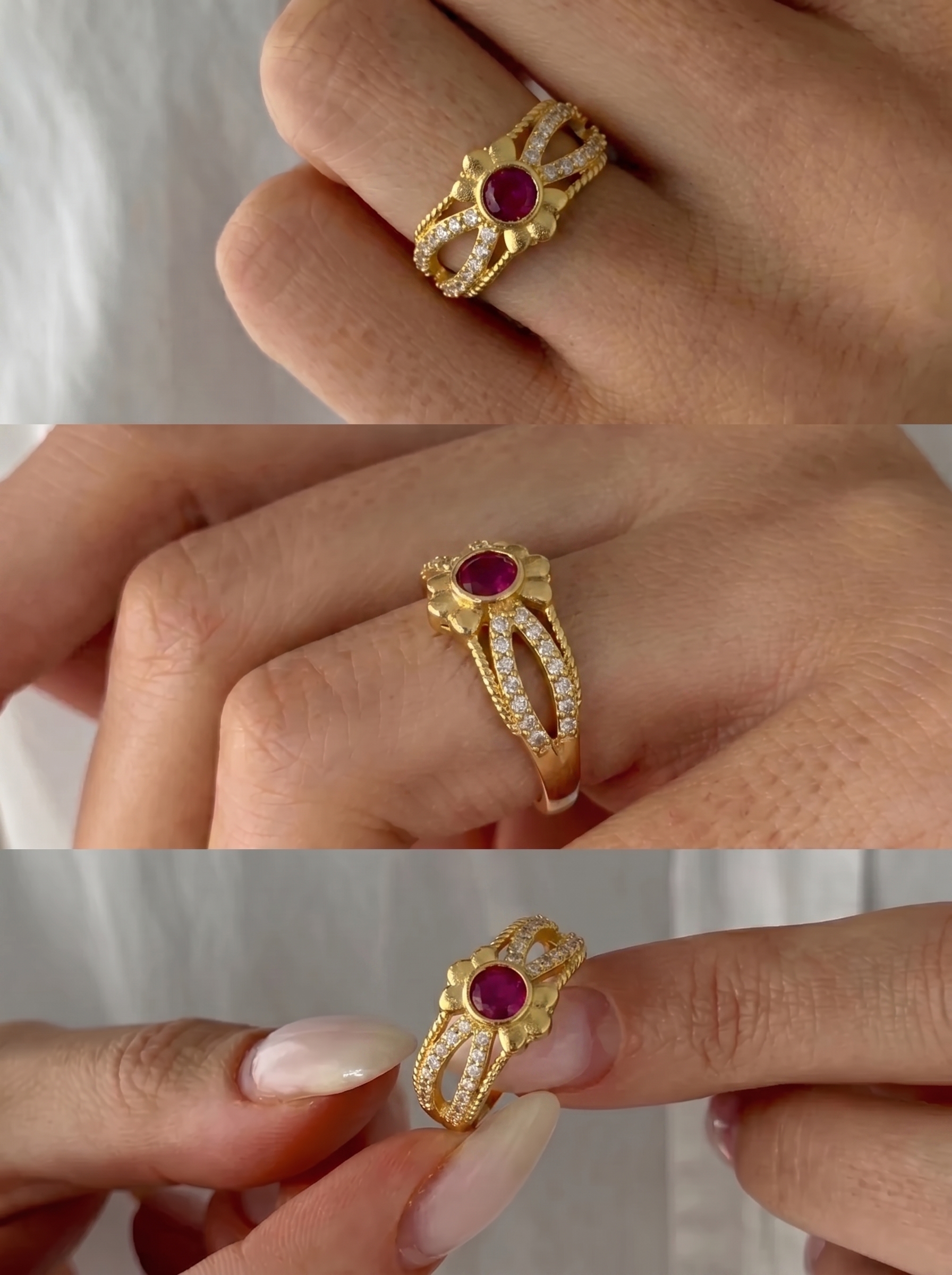 Gold Plated Adjustable Flower Ring - Image 7