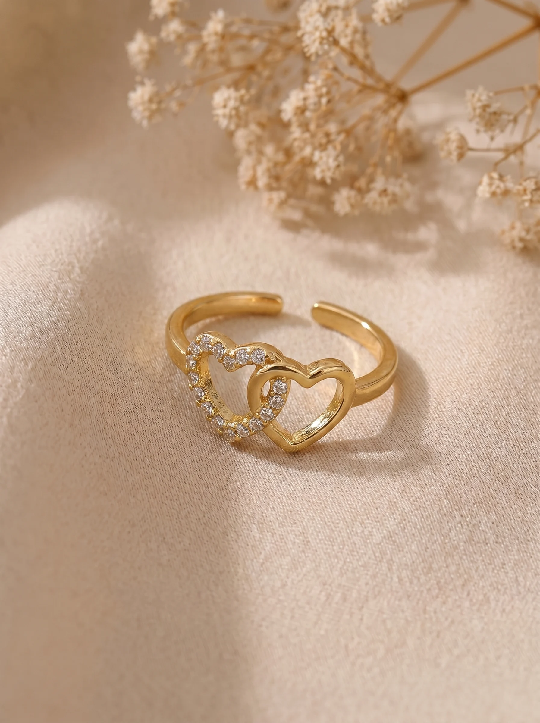 Gold Plated Double Heart Adjustable Ring - Image 4