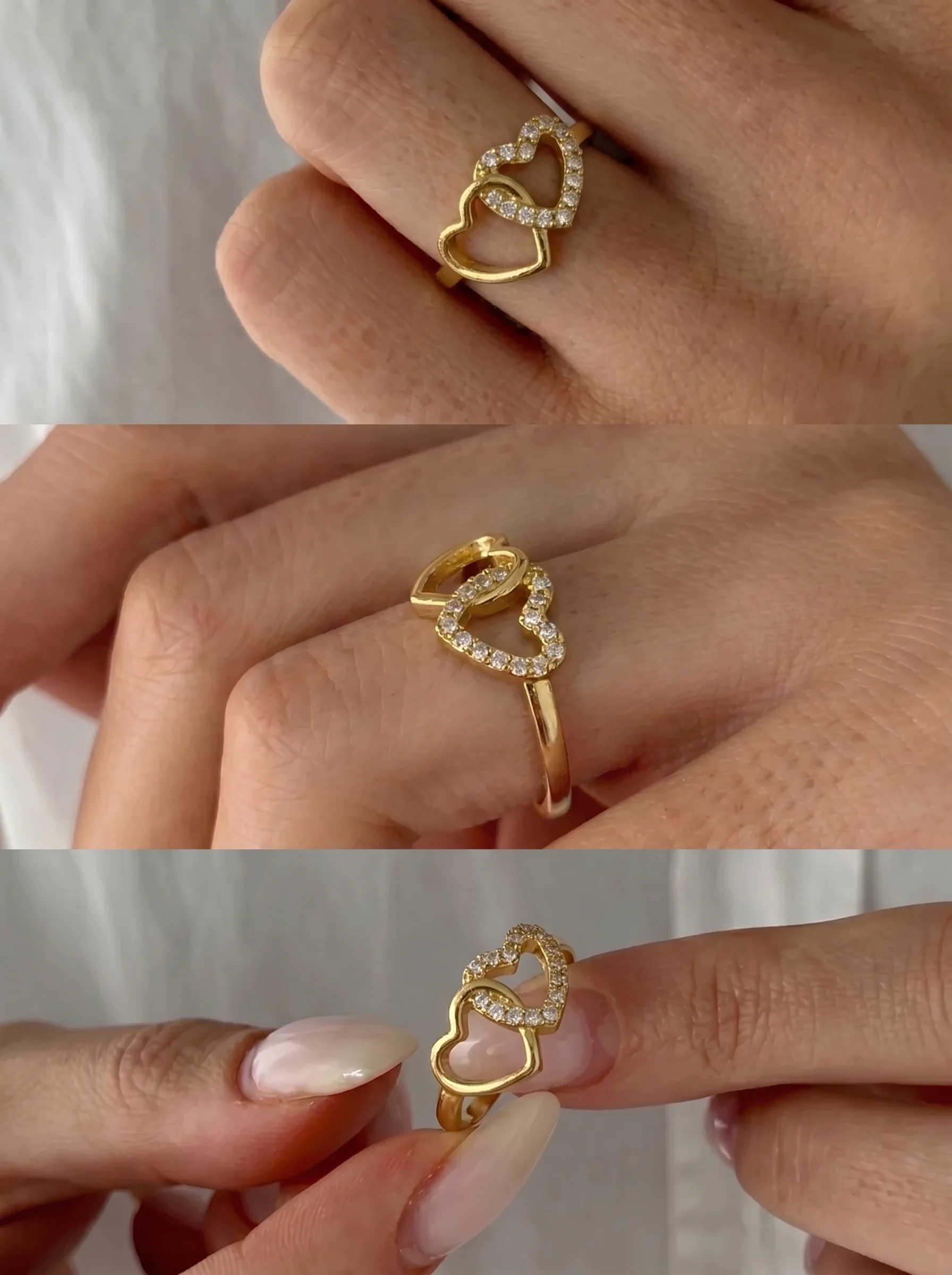 Gold Plated Double Heart Adjustable Ring - Image 6
