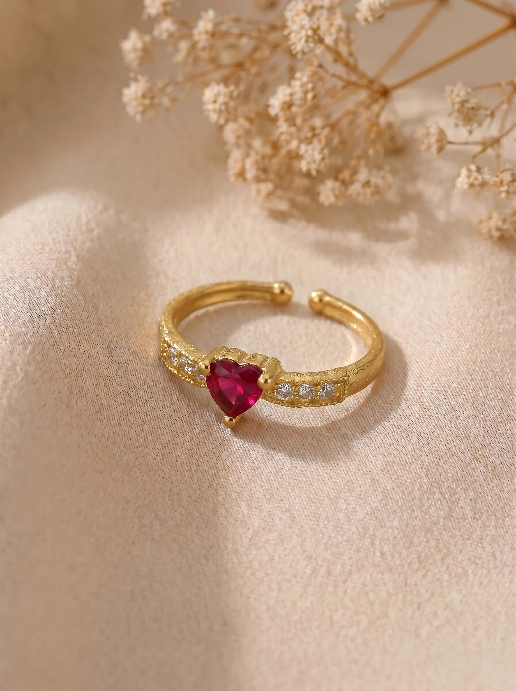 Gold Plated Heart CZ Adjustable Ring - Image 3