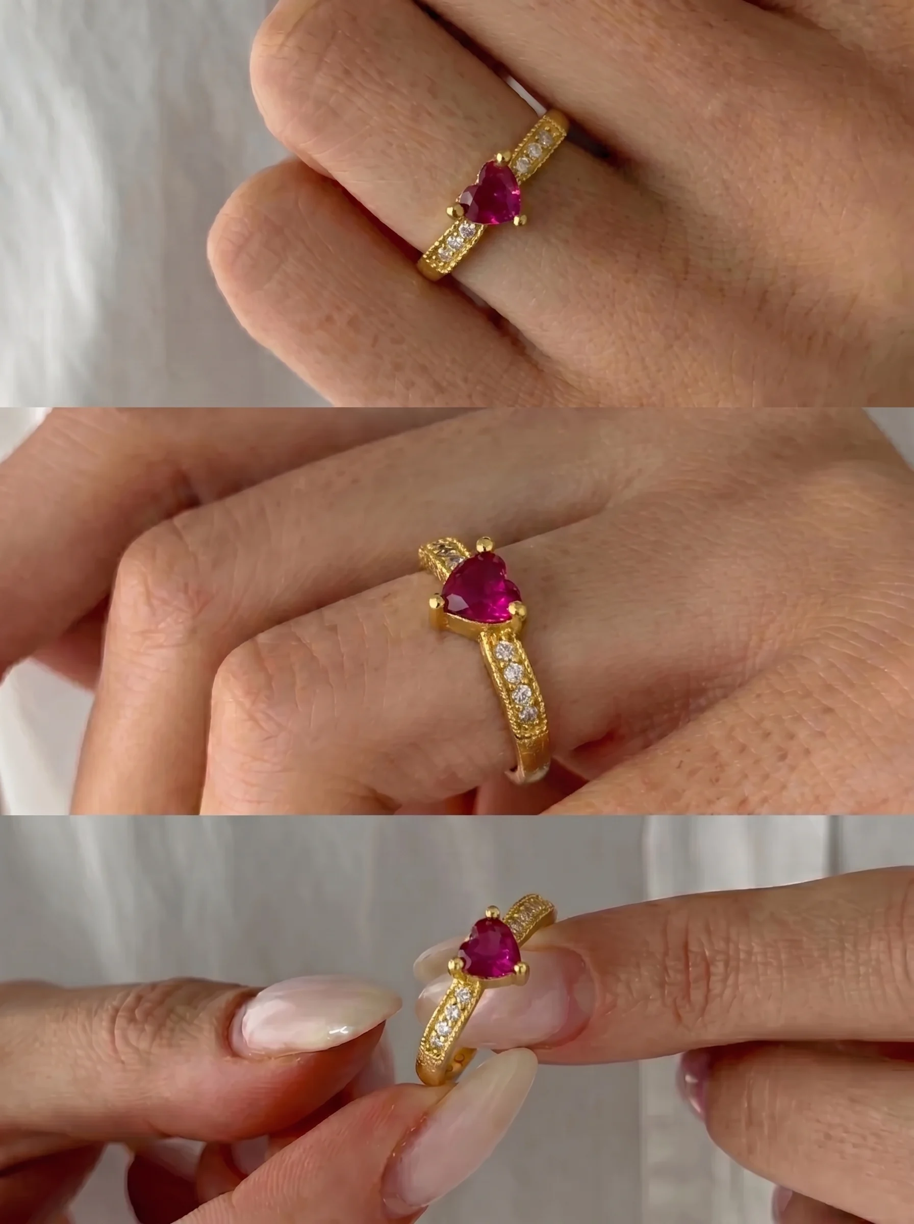 Gold Plated Heart CZ Adjustable Ring - Image 4