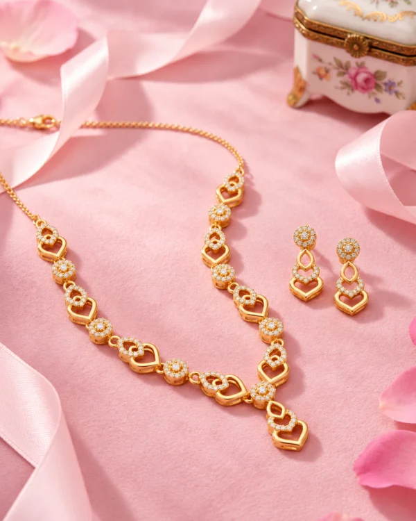 White Stone Gold Plated Necklace Set