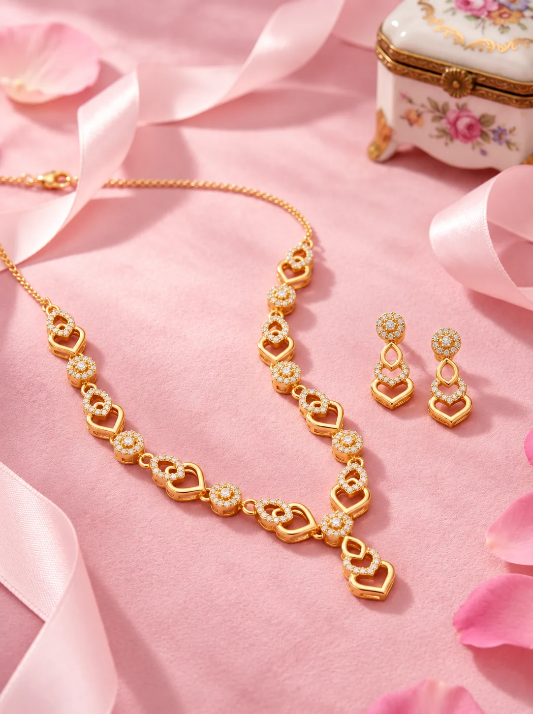 White Stone Gold Plated Necklace Set