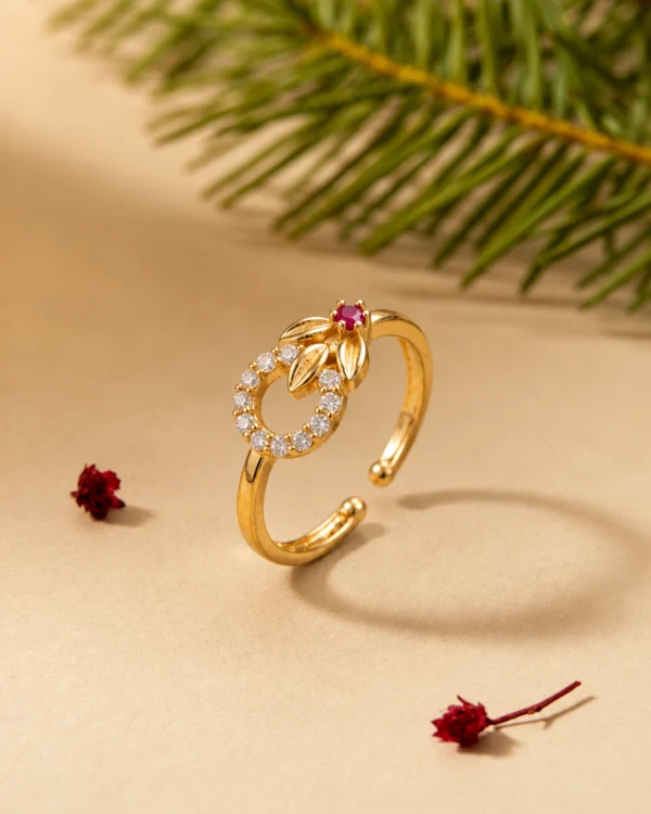 Ruby Stone Leaf Gold Plated Ring